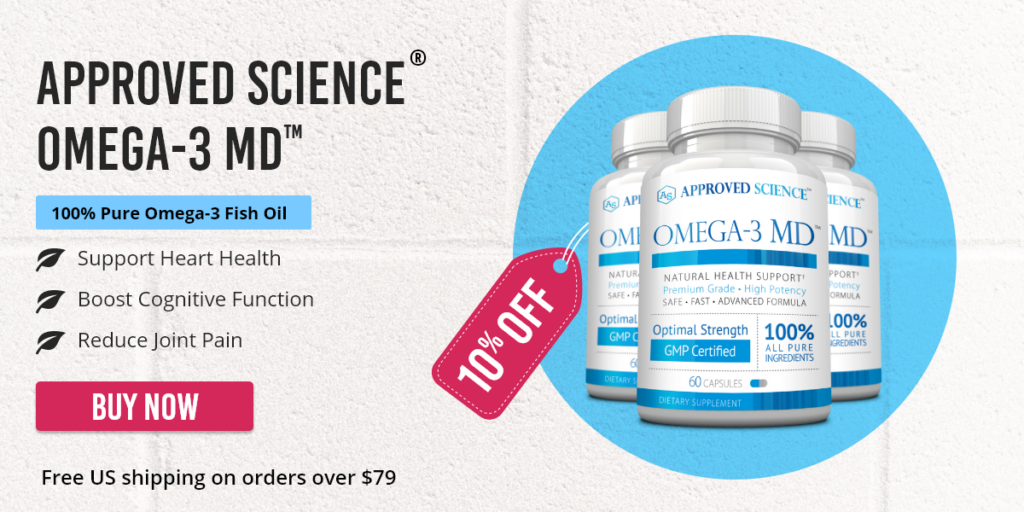 Banner advertisement for Approved Science® Omega-3 MD™