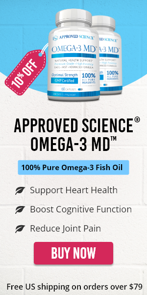 Banner advertisement for Approved Science® Omega-3 MD™