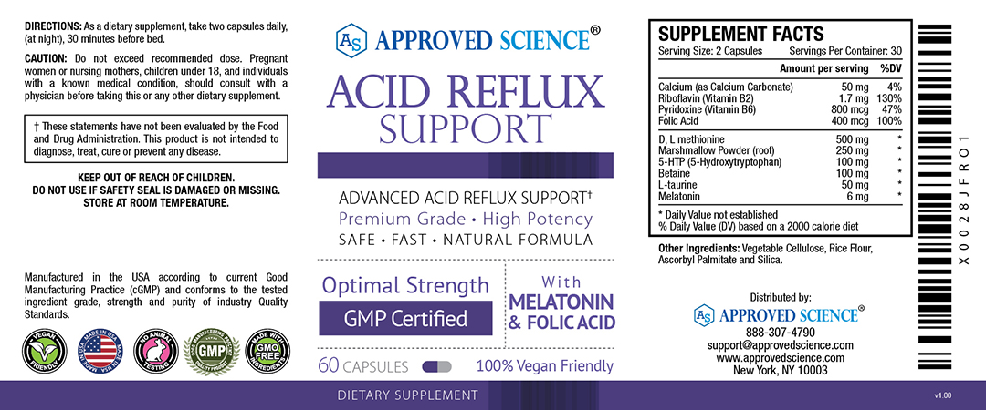 Approved Science® Acid Reflux Support Supplement Facts