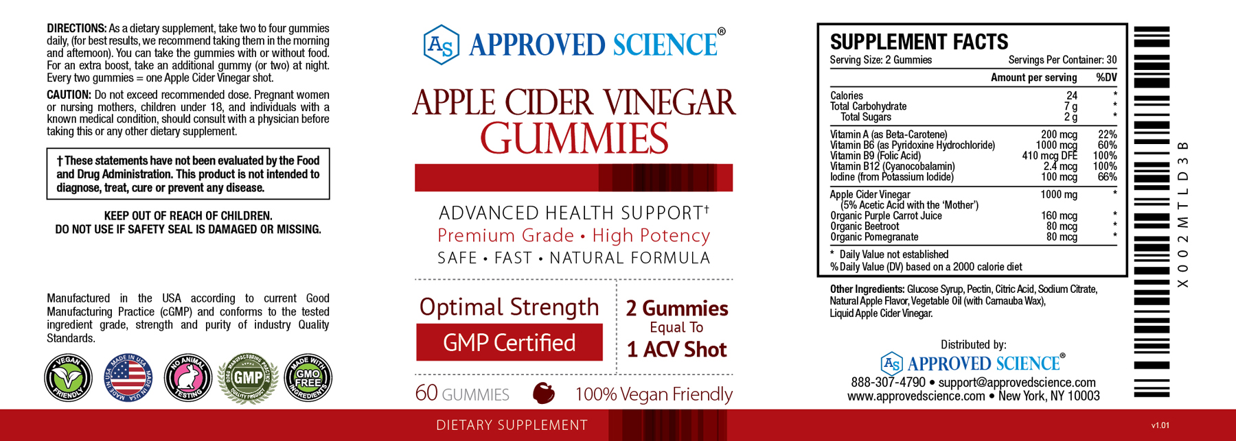 Approved Science® ACV Gummies Supplement Facts