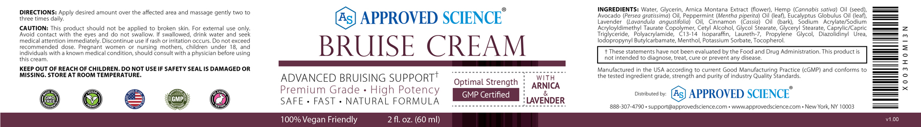 Approved Science® Bruise Cream Supplement Facts