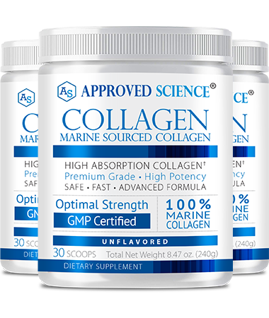 Approved Science® Collagen Bottle. WHAT IS APPROVED SCIENCE® COLLAGEN?
A FAST-ABSORBING MARINE COLLAGEN POWDER
