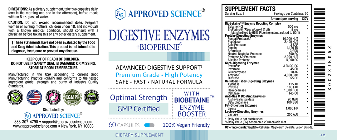 Approved Science® Digestive Enzymes Supplement Facts