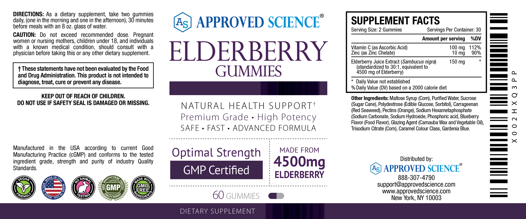 Approved Science® Elderberry Gummies Supplement Facts