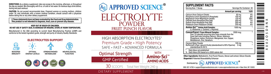 Approved Science® Electrolyte Powder Supplement Facts