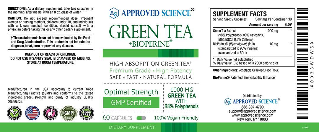 Approved Science® Green Tea Supplement Facts