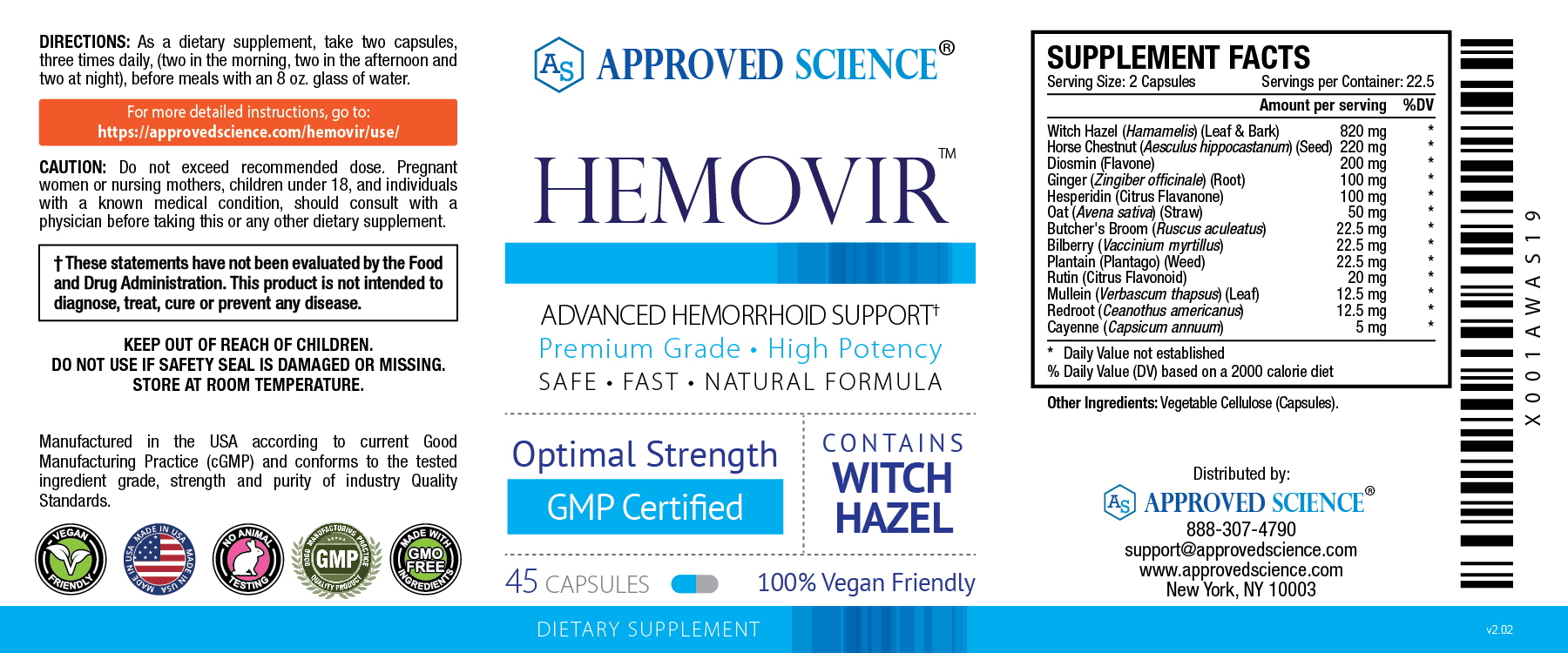 HEMOVIR Supplement Facts
