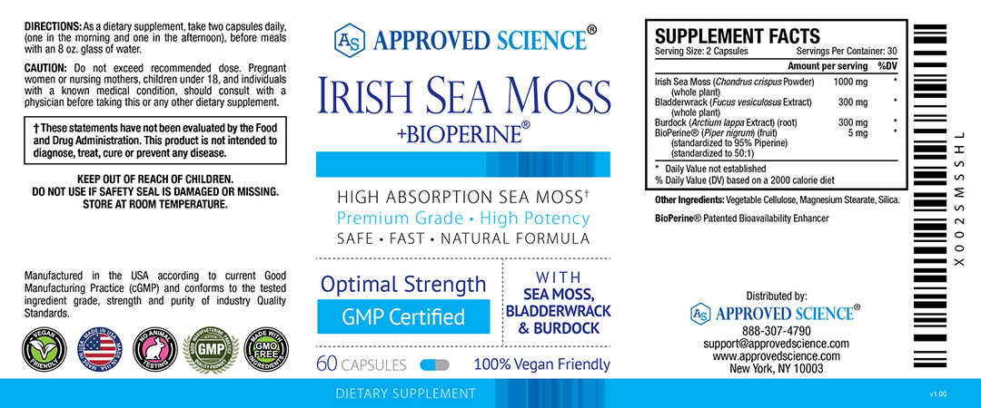 Approved Science® Irish Sea Moss Supplement Facts