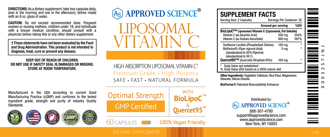 Approved Science® Liposomal Vitamin C Supplement Facts