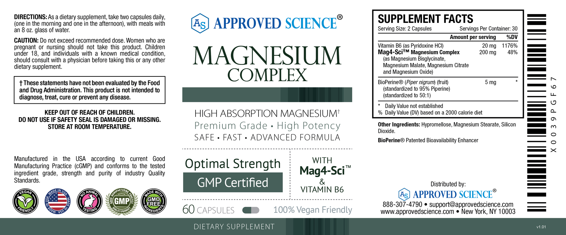 Approved Science® Magnesium Complex Supplement Facts