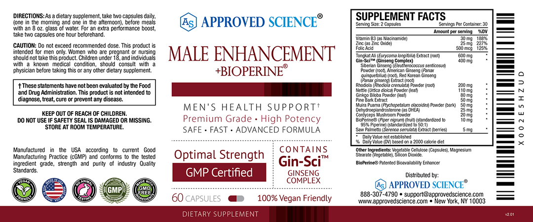 Approved Science® Male Enhancement Supplement Facts