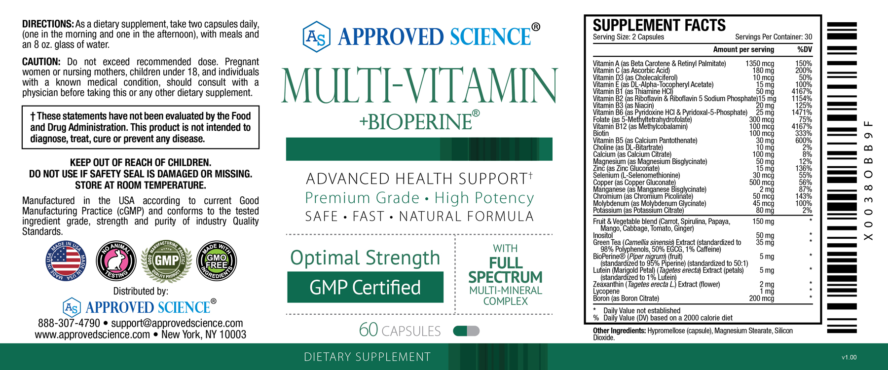 Approved Science® Multi-Vitamin Supplement Facts