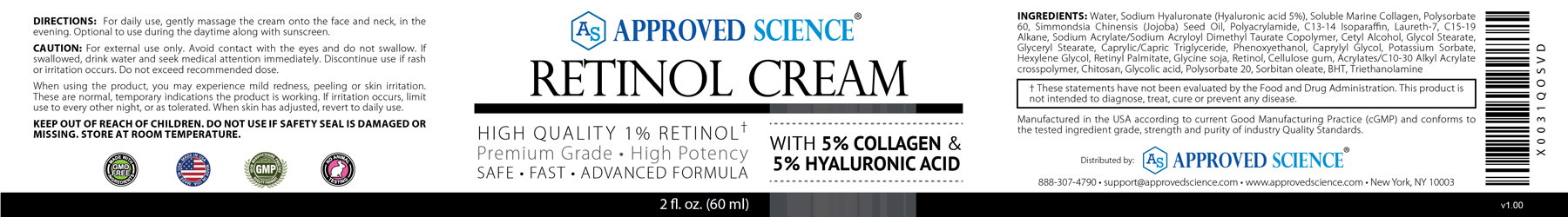 Approved Science® Retinol Cream Supplement Facts