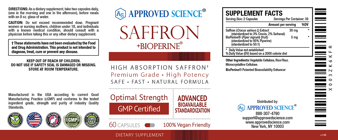 Approved Science® Saffron Supplement Facts