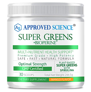 Approved Science® Super Greens ingredients bottle