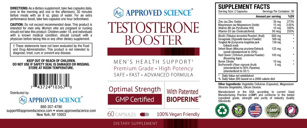Approved Science® Testosterone Booster Supplement Facts